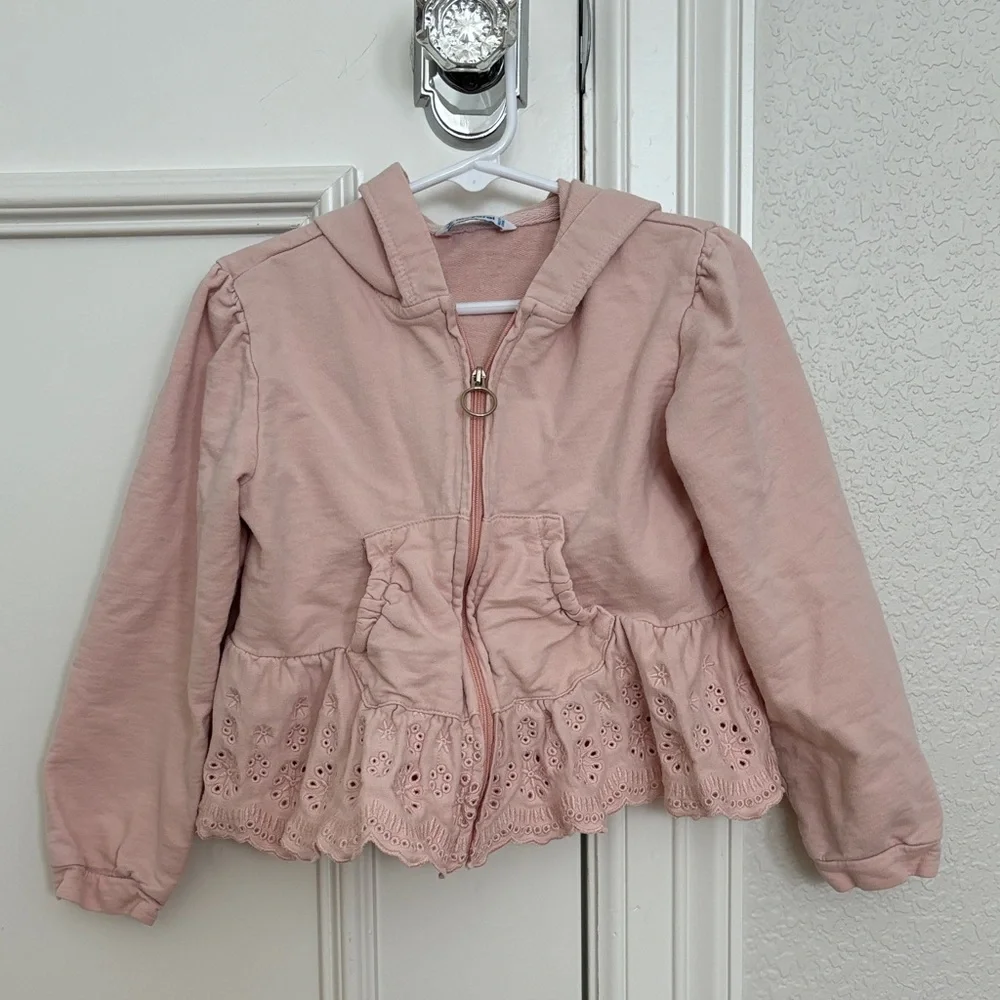 Mayoral Blush Pink Cotton Hoodie with Eyelet Detail